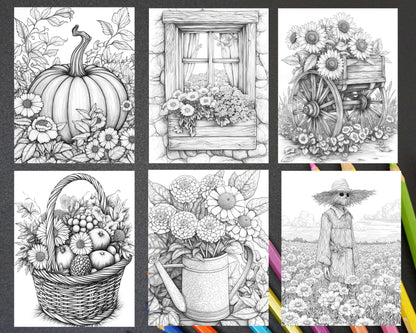 Fall Flowers Adult Coloring Pages Printable PDF Instant Download