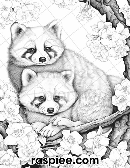 55 Enchanting Spring Animals Grayscale Adult Coloring Pages, Printable PDF Instant Download