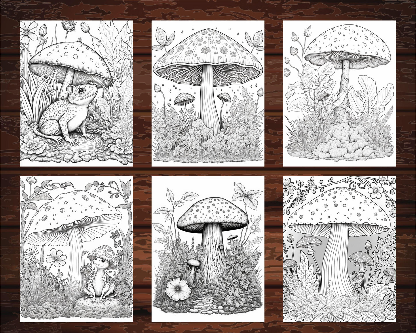 100 Mushroom Forest Coloring Pages Printable for Adults and Kids, Grayscale Coloring Book, Printable PDF File Instant Download