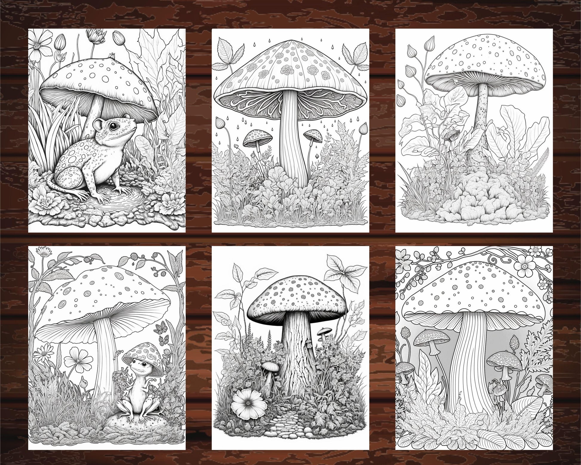 100 Mushroom Forest Coloring Pages Printable for Adults and Kids, Grayscale Coloring Book, Printable PDF File Instant Download