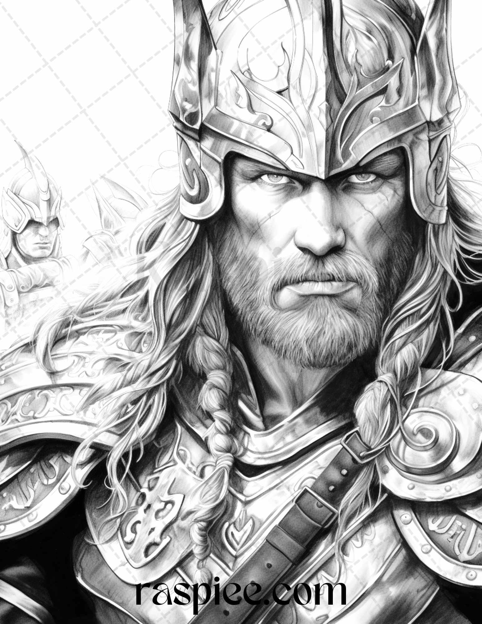 55 Viking Warriors Portrait Grayscale Coloring Pages Printable for Adults, PDF File Instant Download
