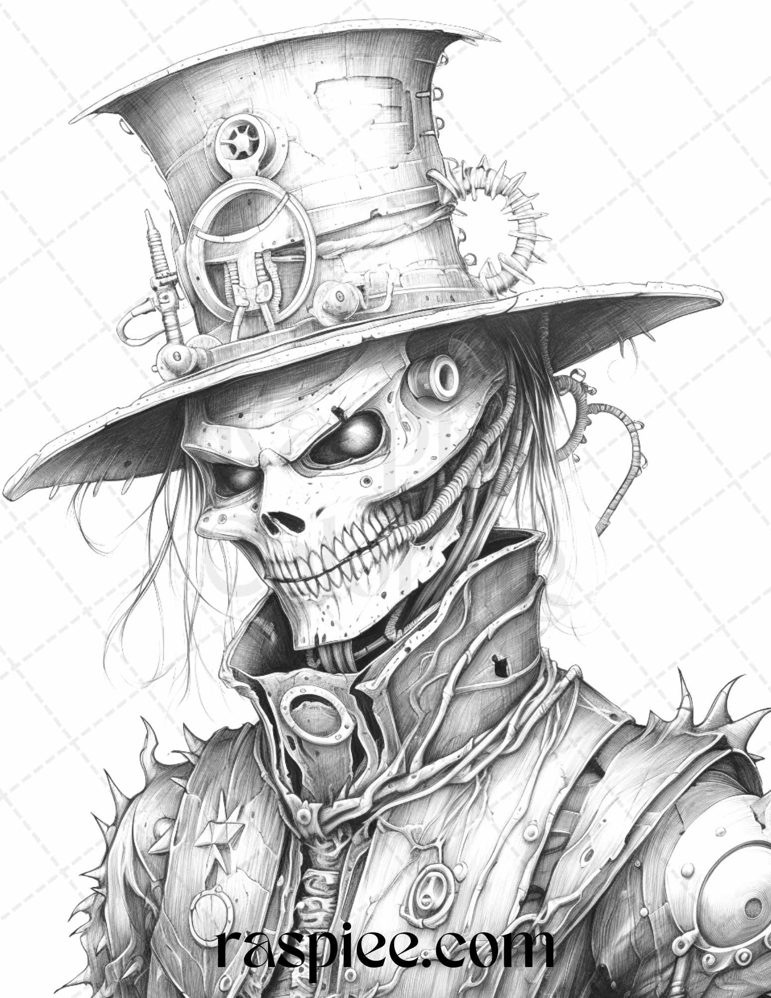 53 Scary Steampunk Scarecrows Grayscale Coloring Pages Printable for Adults, PDF File Instant Download