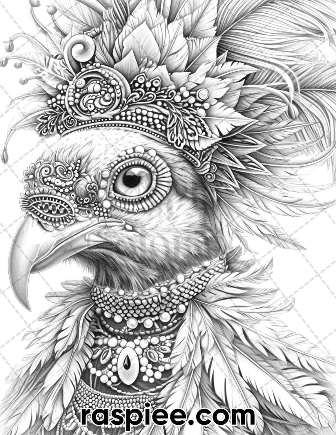 90 Mardi Gras Animals Grayscale Adult Coloring Pages, Printable PDF Instant Download