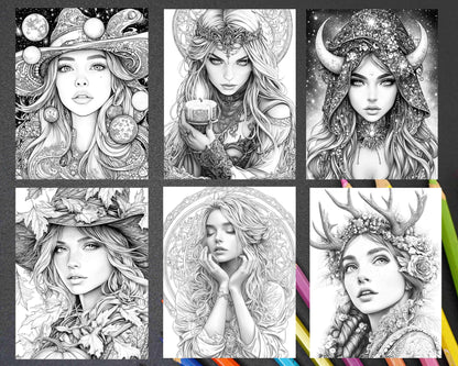 Enchanted Witches Adult Coloring Pages Printable PDF Instant Download