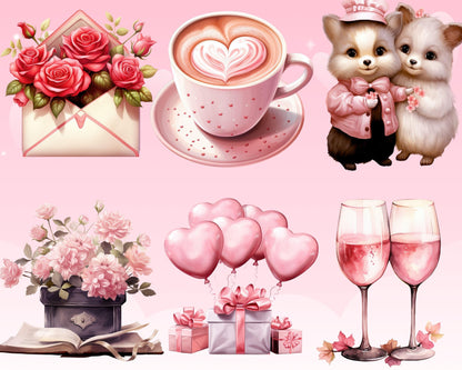 Valentine's Day Clip Art Mega Bundle, 50 PNG High-Res Files for Commercial Use