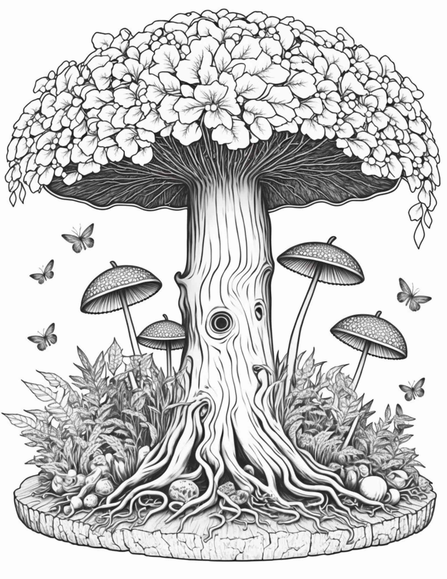 100 Mushroom Forest Coloring Pages Printable for Adults and Kids, Grayscale Coloring Book, Printable PDF File Instant Download