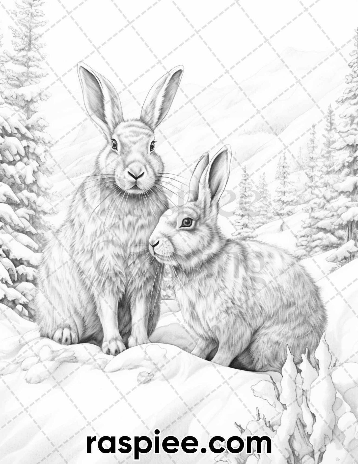 55 Winter Wildlife Grayscale Coloring Pages for Adults, Printable PDF Instant Download