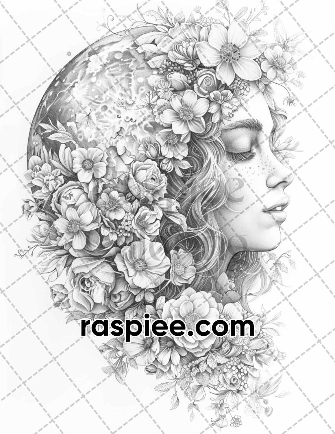 60 Boho Moon Floral Grayscale Adult Coloring Pages Printable PDF Instant Download