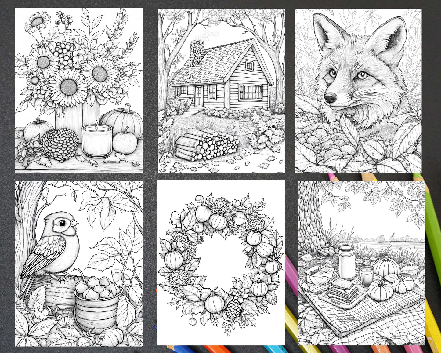 Autumn Charm Adult Coloring Pages Printable PDF Instant Download