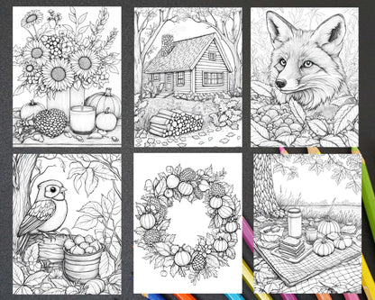 Autumn Charm Adult Coloring Pages Printable PDF Instant Download