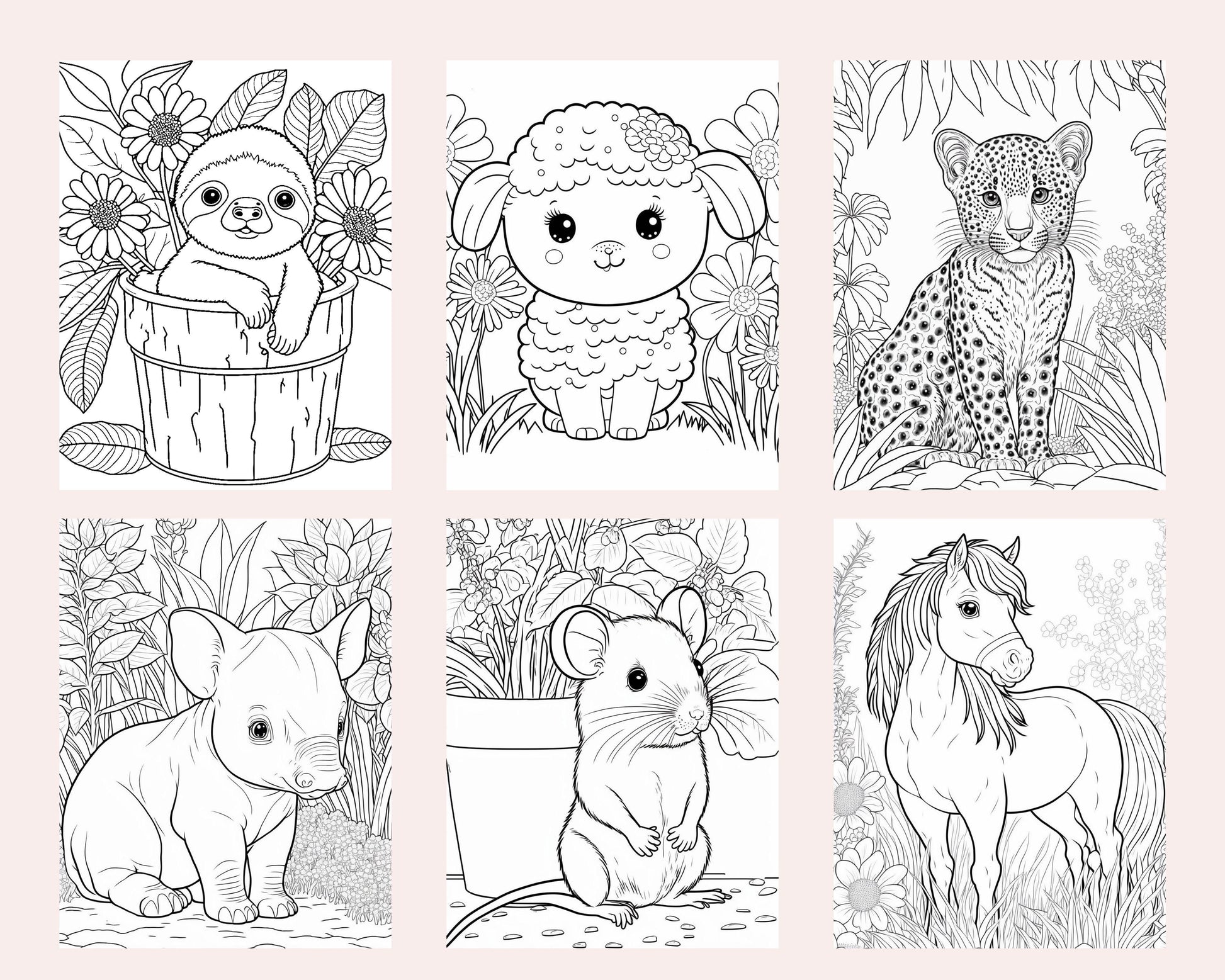60 Cute Animals Printable Coloring Pages for Kids, Printable PDF File Instant Download