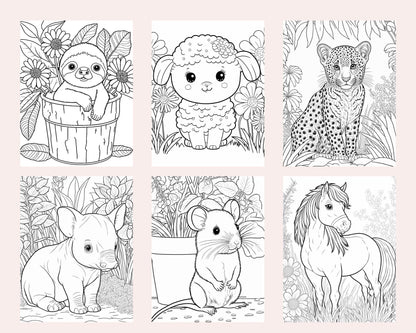 60 Cute Animals Printable Coloring Pages for Kids, Printable PDF File Instant Download
