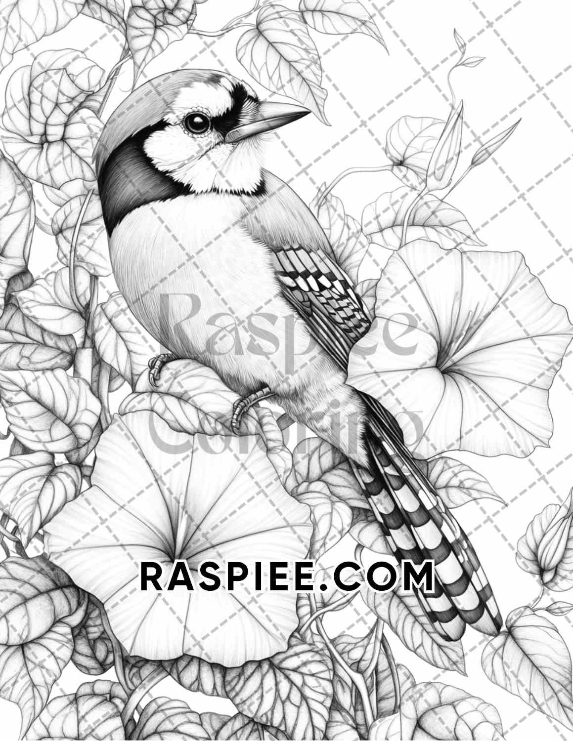 Flowers and Birds Adult Coloring Pages Printable PDF Instant Download