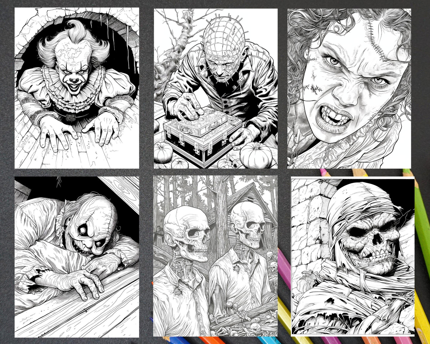 Freak Of Horror Halloween Adult Coloring Pages Printable PDF Instant Download