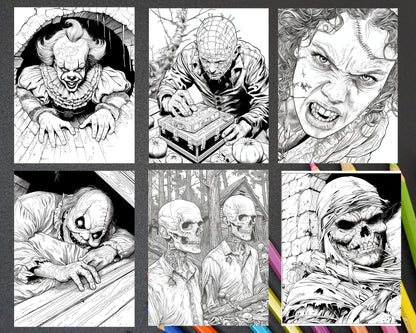 Freak Of Horror Halloween Adult Coloring Pages Printable PDF Instant Download
