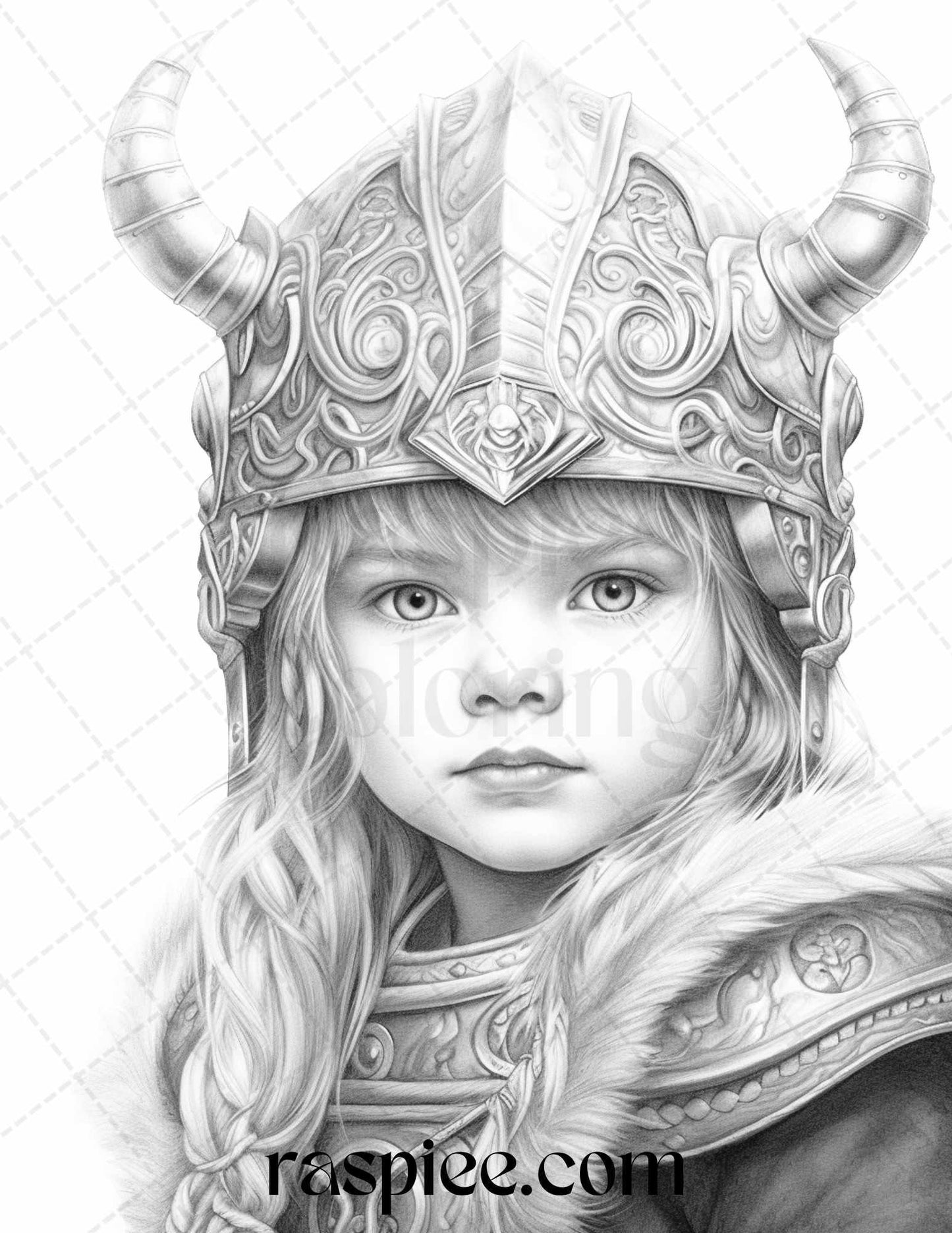 58 Little Viking Girls Boys Portrait Grayscale Coloring Pages Printable, PDF File Instant Download