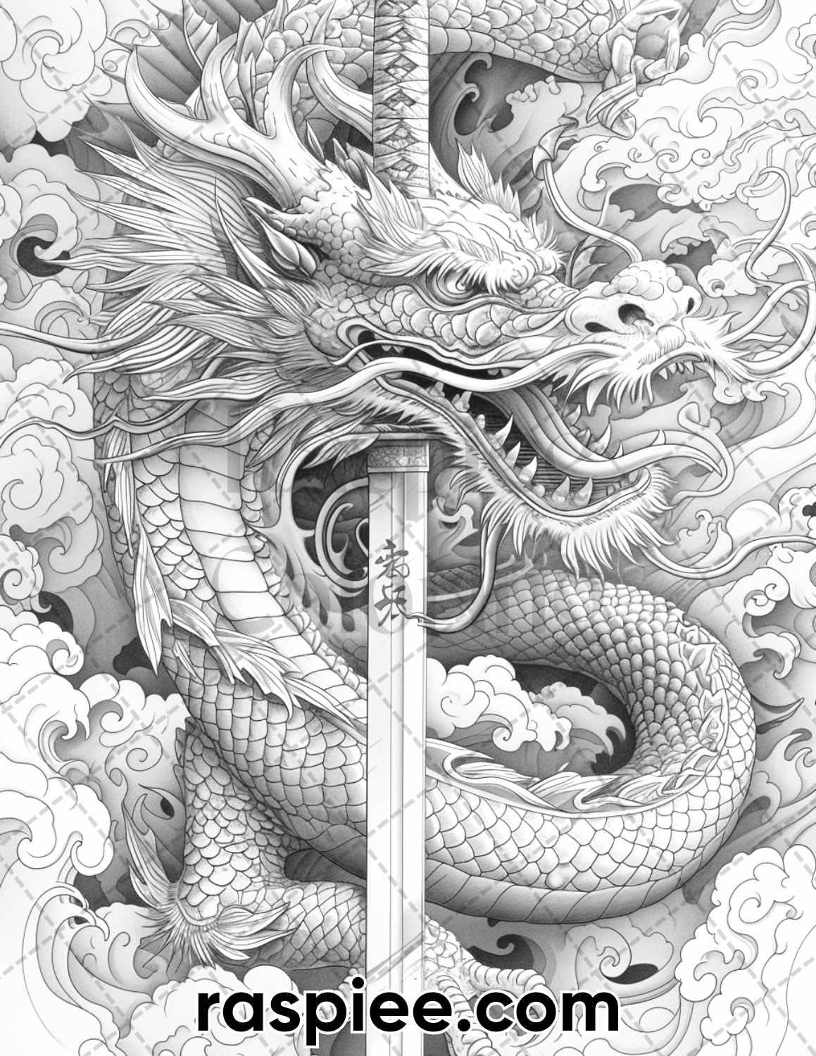 60 Traditional Japanese Tattoos Grayscale Adult Coloring Pages, Printable PDF Instant Download