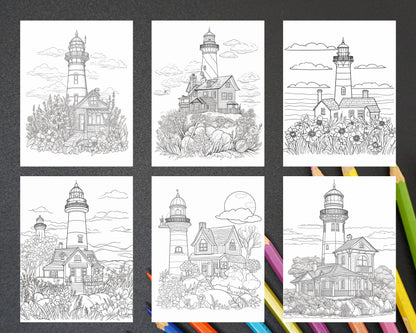 100 Printable Lighthouse Scene Coloring Pages for Adults, Printable PDF File Download