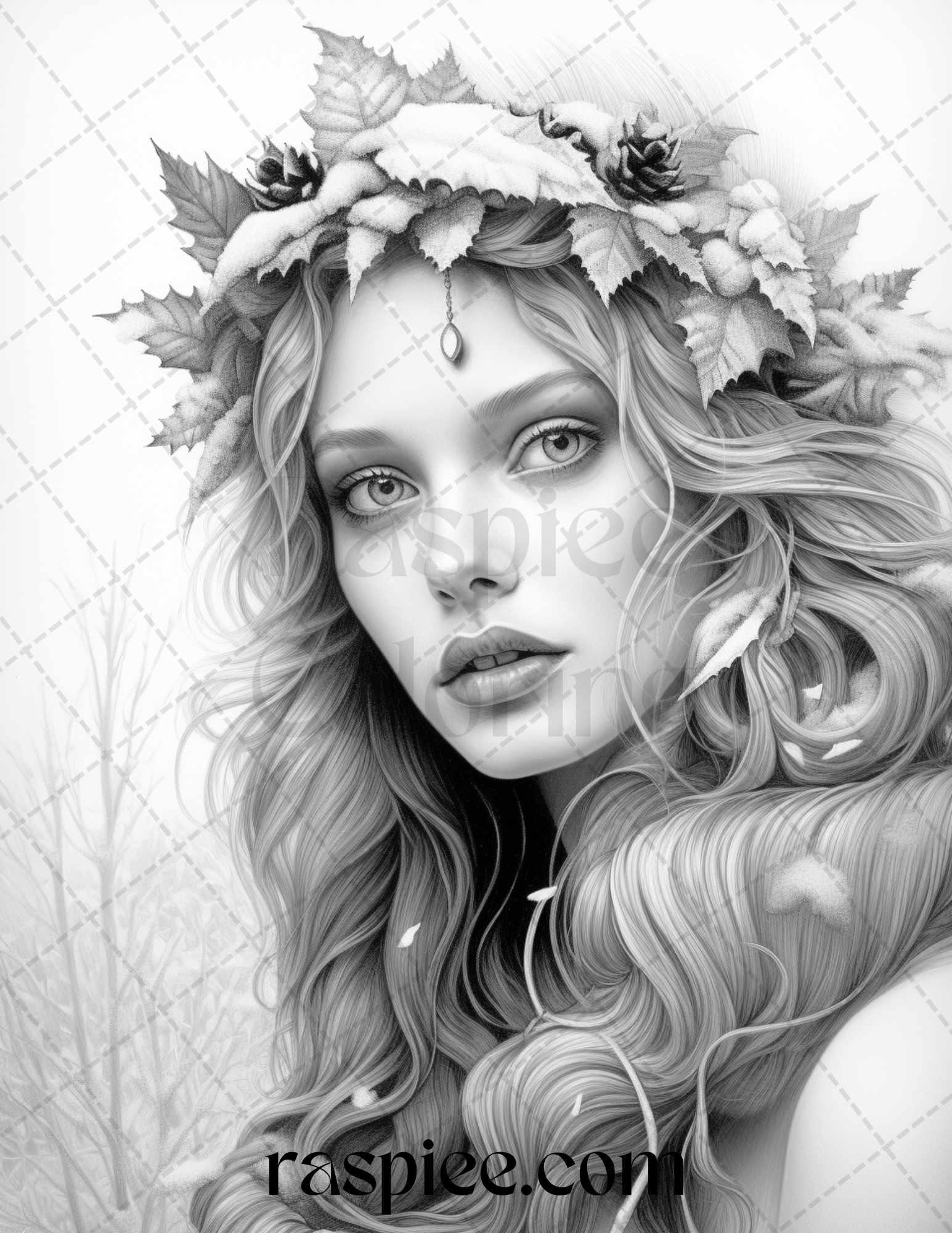 50 Winter Fairy Grayscale Coloring Pages Printable for Adults, PDF File Instant Download
