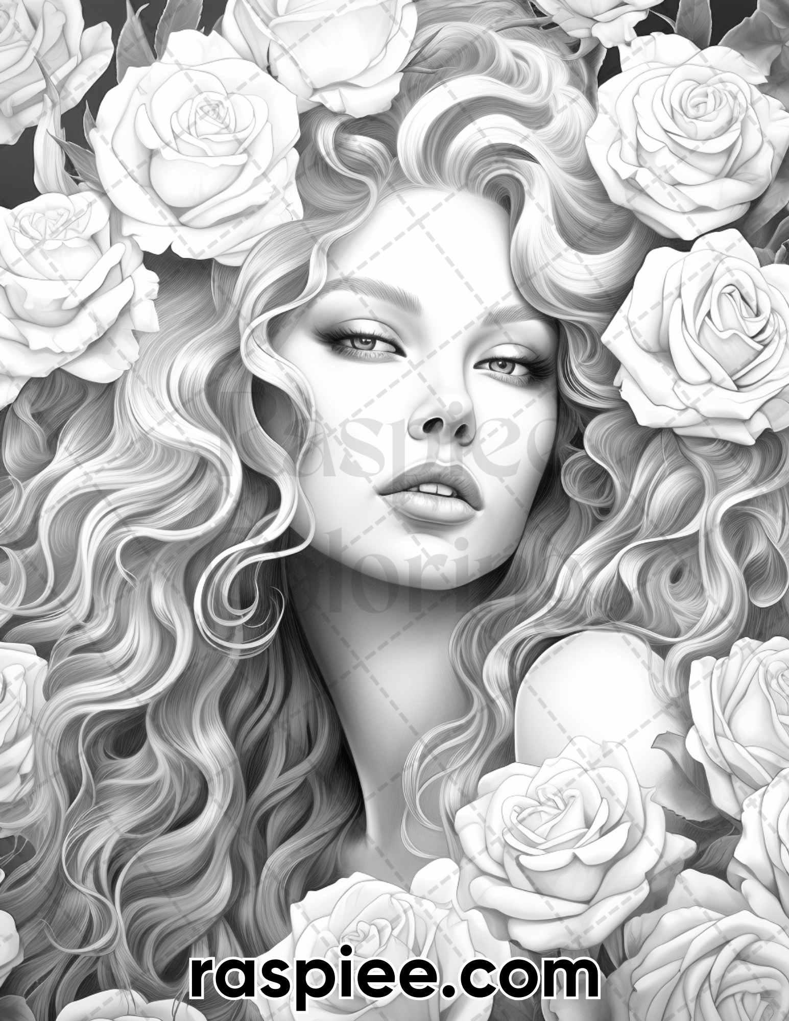 75 Flower Beauties Grayscale Adult Coloring Pages, Printable PDF Instant Download