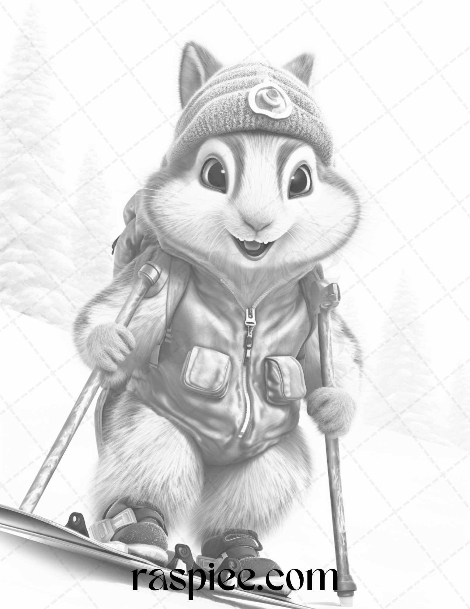 52 Adorable Squirrels Grayscale Coloring Pages Printable for Adults Kids, PDF File Instant Download