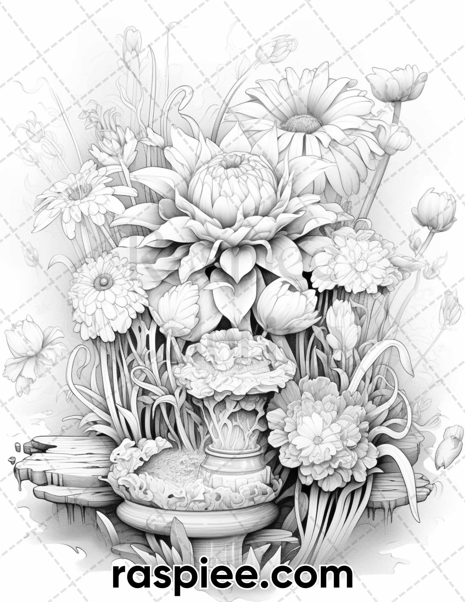 55 Fantasy Flowers Grayscale Coloring Pages for Adults, Printable PDF File Instant Download