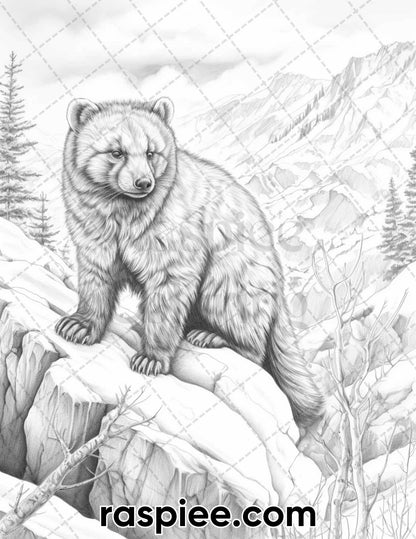 55 Winter Wildlife Grayscale Coloring Pages for Adults, Printable PDF Instant Download