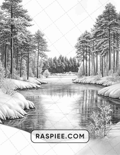 82 Winter Landscapes Adult Coloring Pages