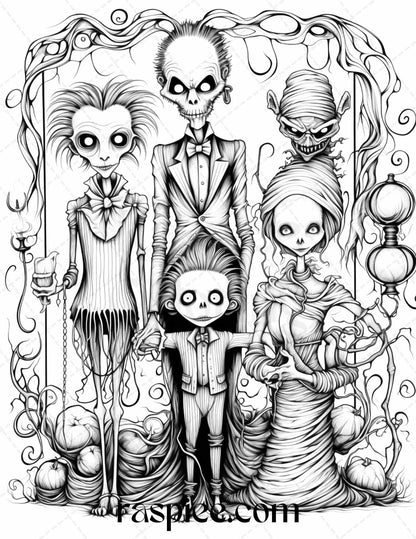50 Monster Family Grayscale Coloring Pages Printable for Adults - Instant Download, Halloween Coloring Book, Fun and Spooky Designs