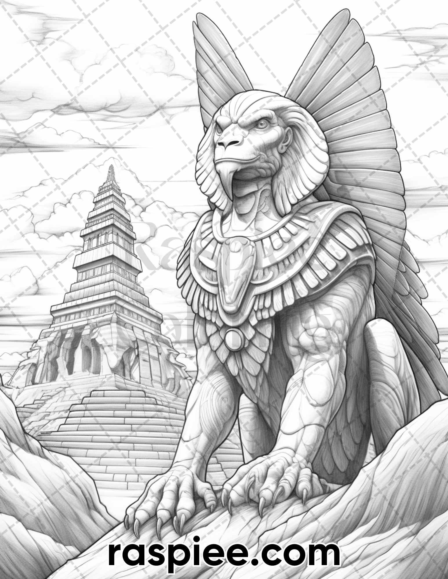 60 Mythical Creatures Grayscale Coloring Pages for Adults, Printable PDF Instant Download