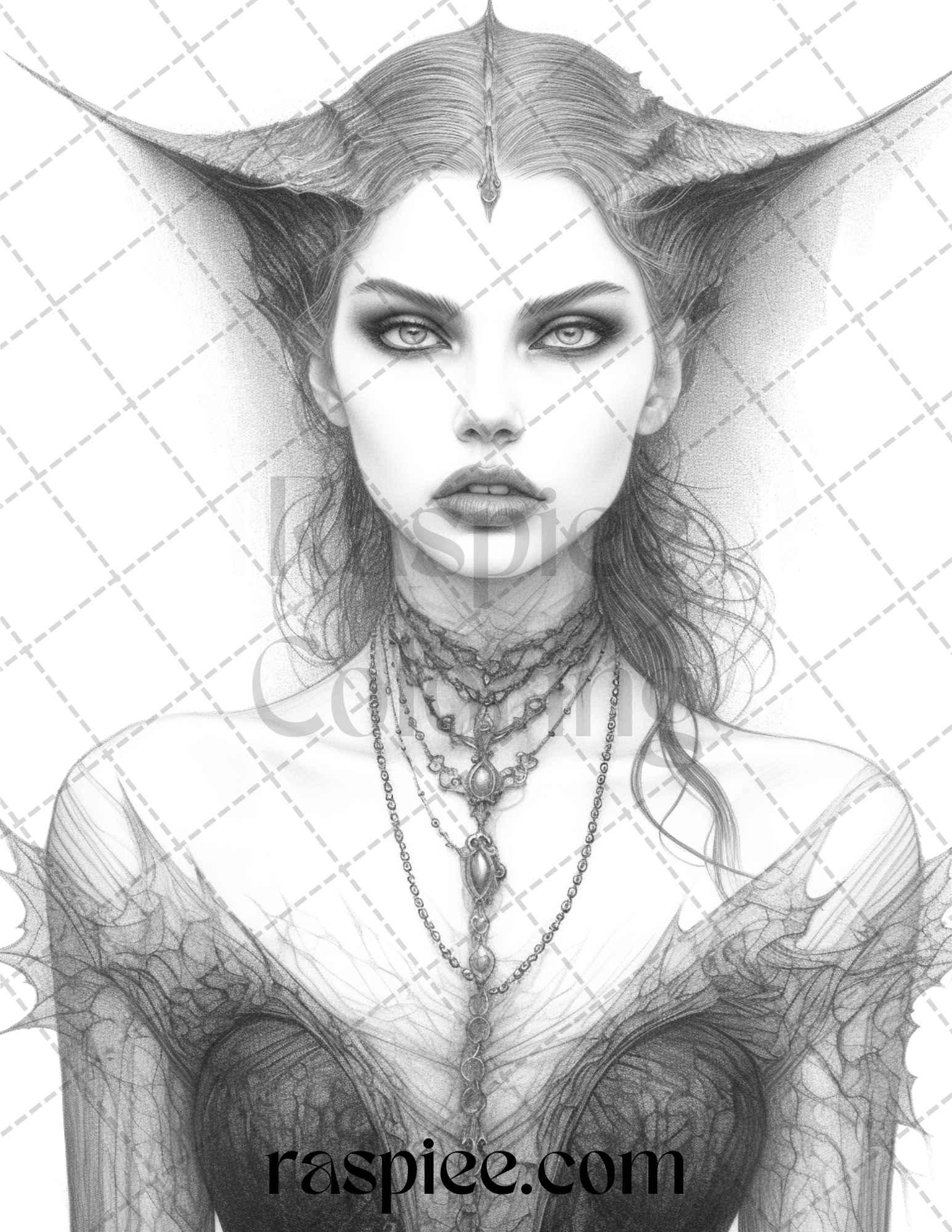 Bewitching Vampires Grayscale Coloring Pages Printable for Adults, PDF File Instant Download