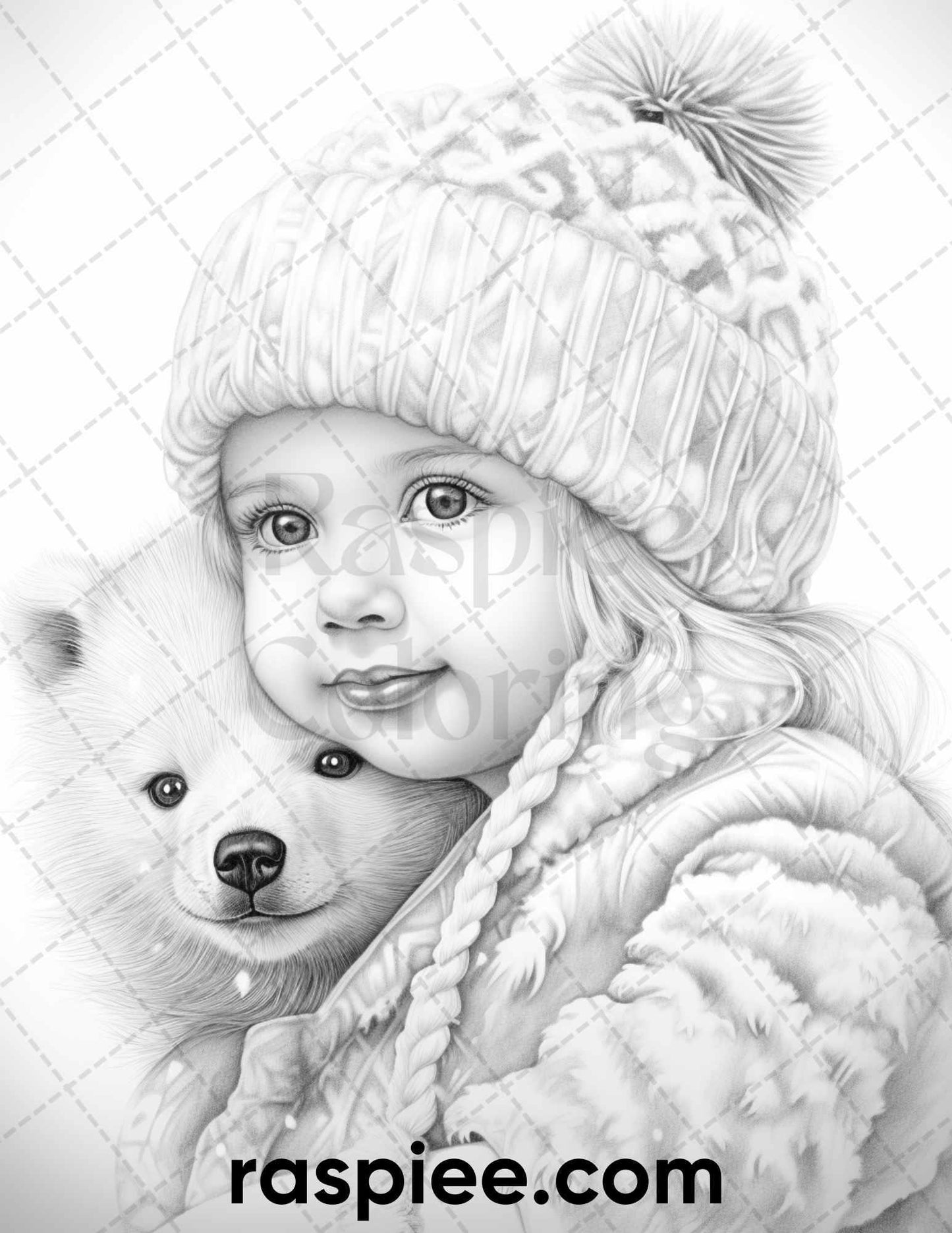 50 Baby Winter Portrait Grayscale Coloring Pages Printable for Adults, PDF File Instant Download