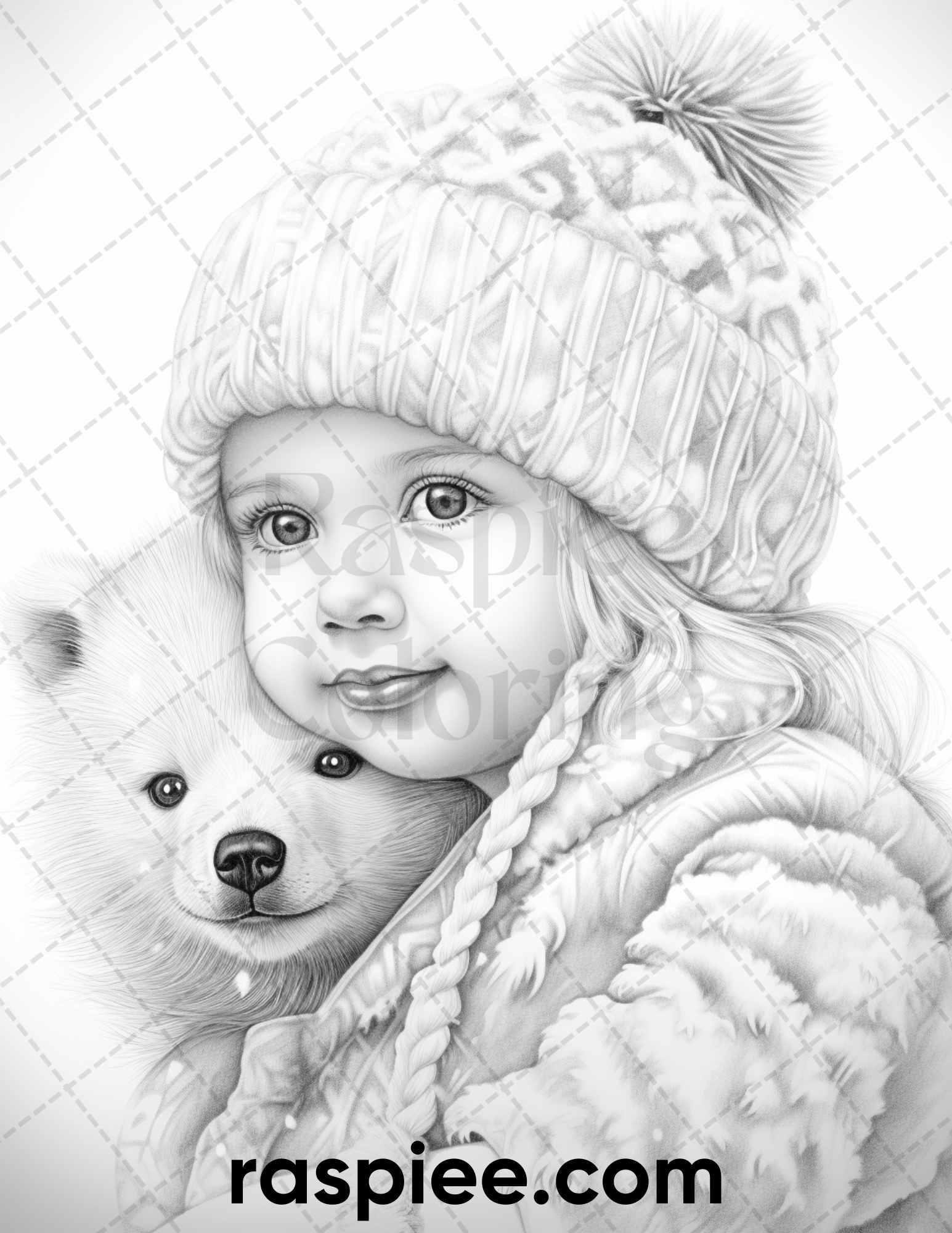 50 Baby Winter Portrait Grayscale Coloring Pages Printable for Adults, PDF File Instant Download