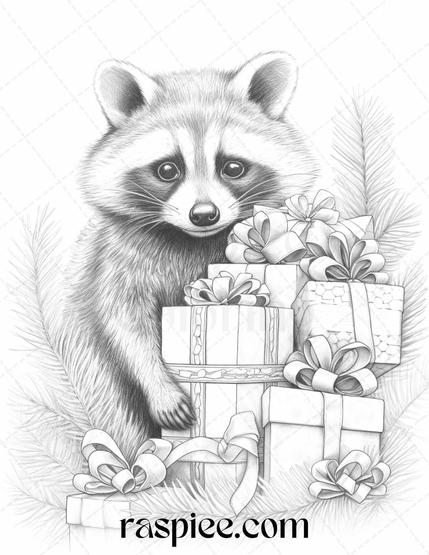 70 Christmas Animals Grayscale Coloring Pages Printable for Adults, PDF File Instant Download