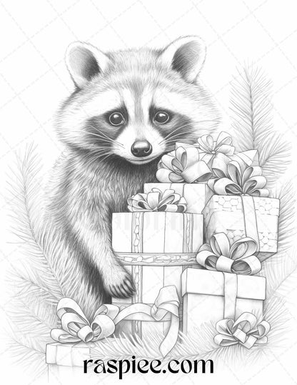 70 Christmas Animals Grayscale Coloring Pages Printable for Adults, PDF File Instant Download