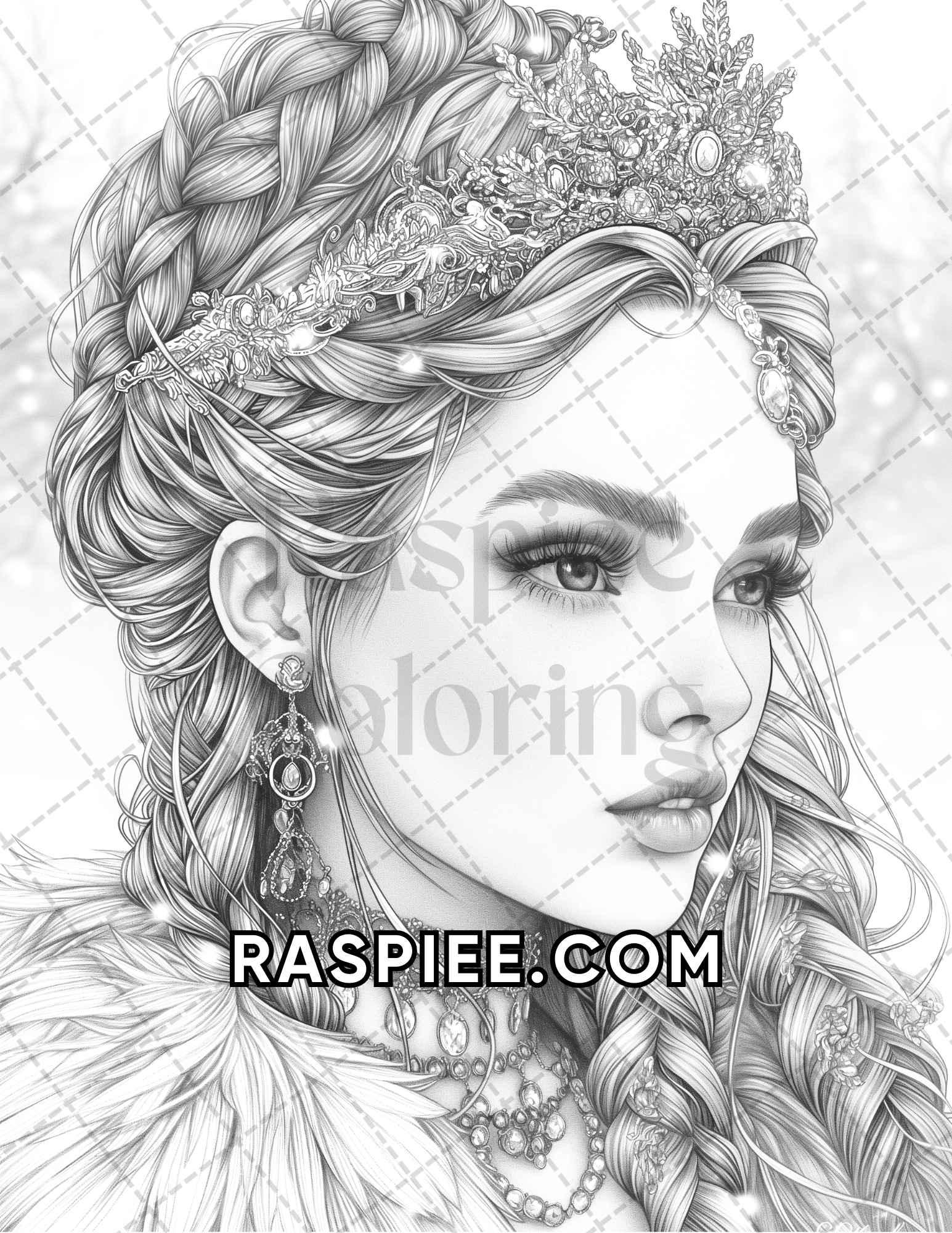 60 Fantasy Beauties Grayscale Adult Coloring Pages Printable PDF Instant Download