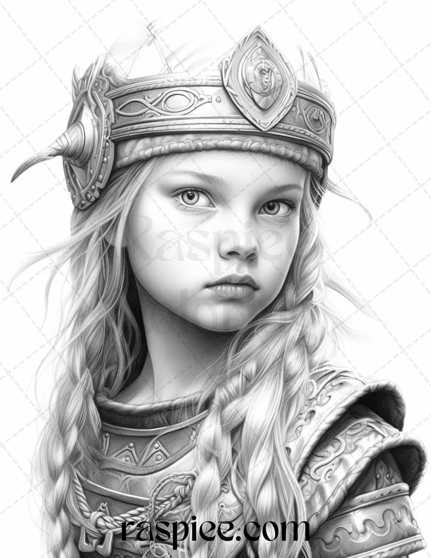 58 Little Viking Girls Boys Portrait Grayscale Coloring Pages Printable, PDF File Instant Download