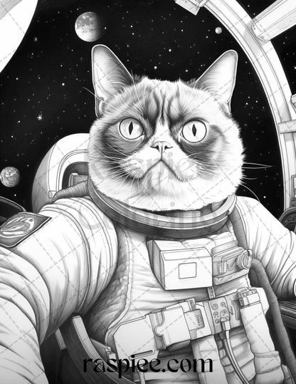 50 Grumpy Cat Grayscale Coloring Pages Printable for Adults, PDF File Instant Download