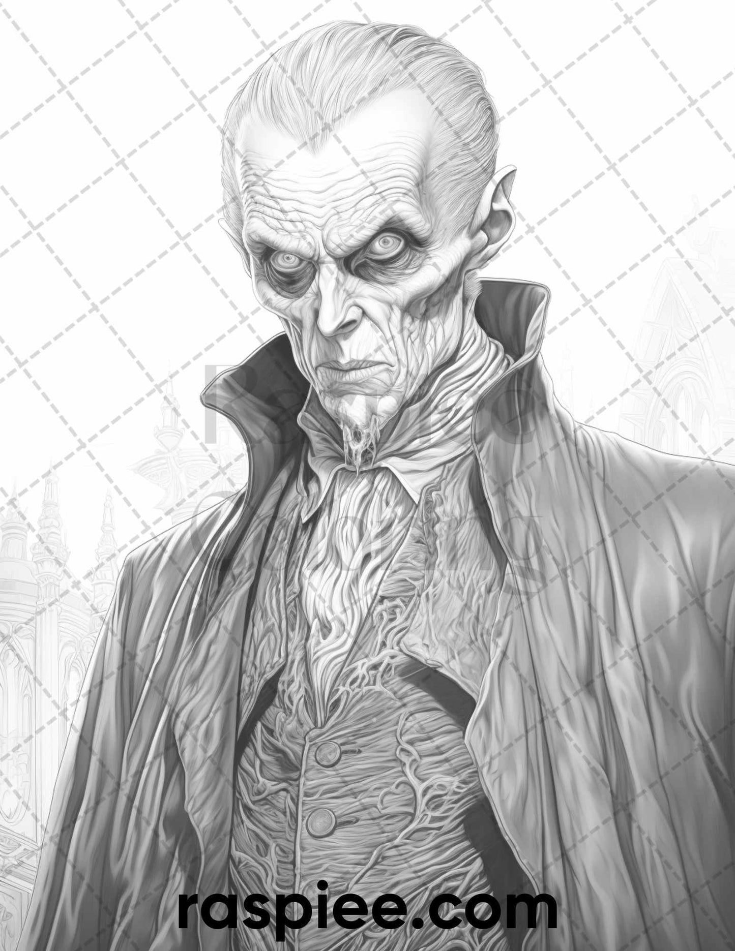 50 Count Dracula Grayscale Coloring Pages Printable for Adults, PDF File Instant Download
