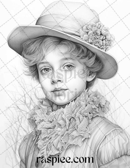 60 Victorian Winter Portrait Grayscale Coloring Pages Printable for Adults, PDF File Instant Download
