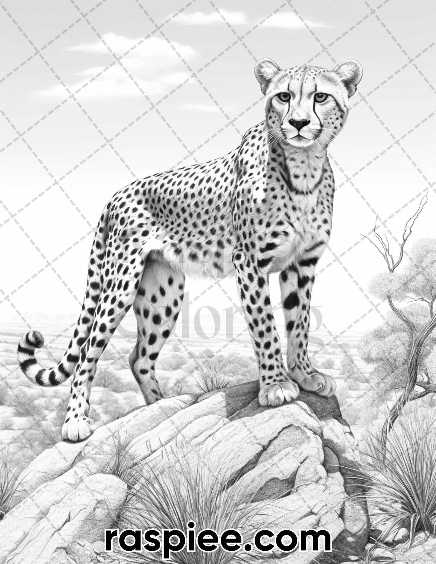 55 Wild Animals Grayscale Coloring Pages for Adults, Printable PDF Instant Download