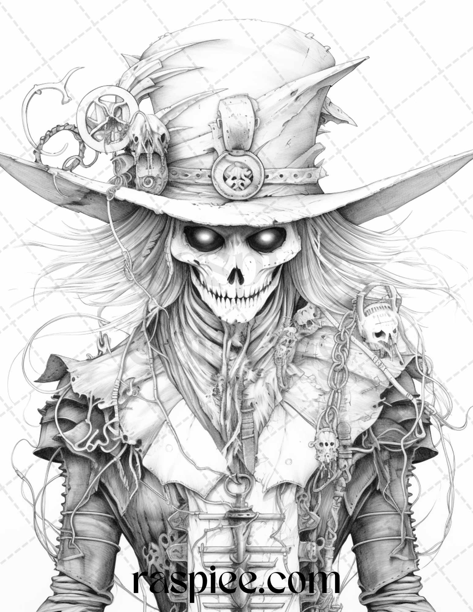 53 Scary Steampunk Scarecrows Grayscale Coloring Pages Printable for Adults, PDF File Instant Download