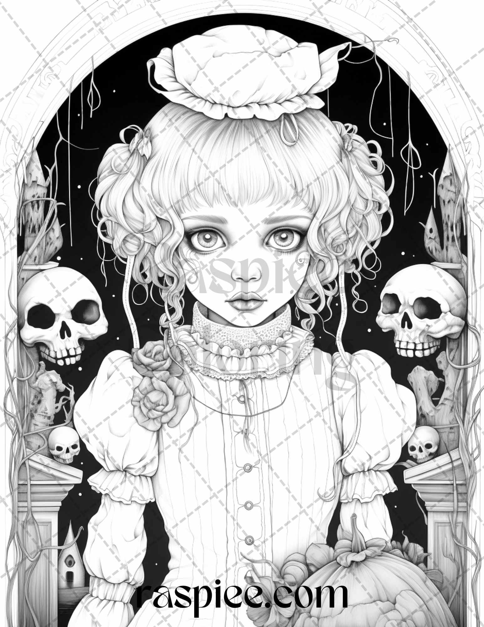 50 Scary Victorian Dolls Grayscale Coloring Pages Printable for Adults, PDF File Instant Download