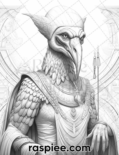 52 Mythology Gods Grayscale Coloring Pages for Adults, Printable PDF Instant Download