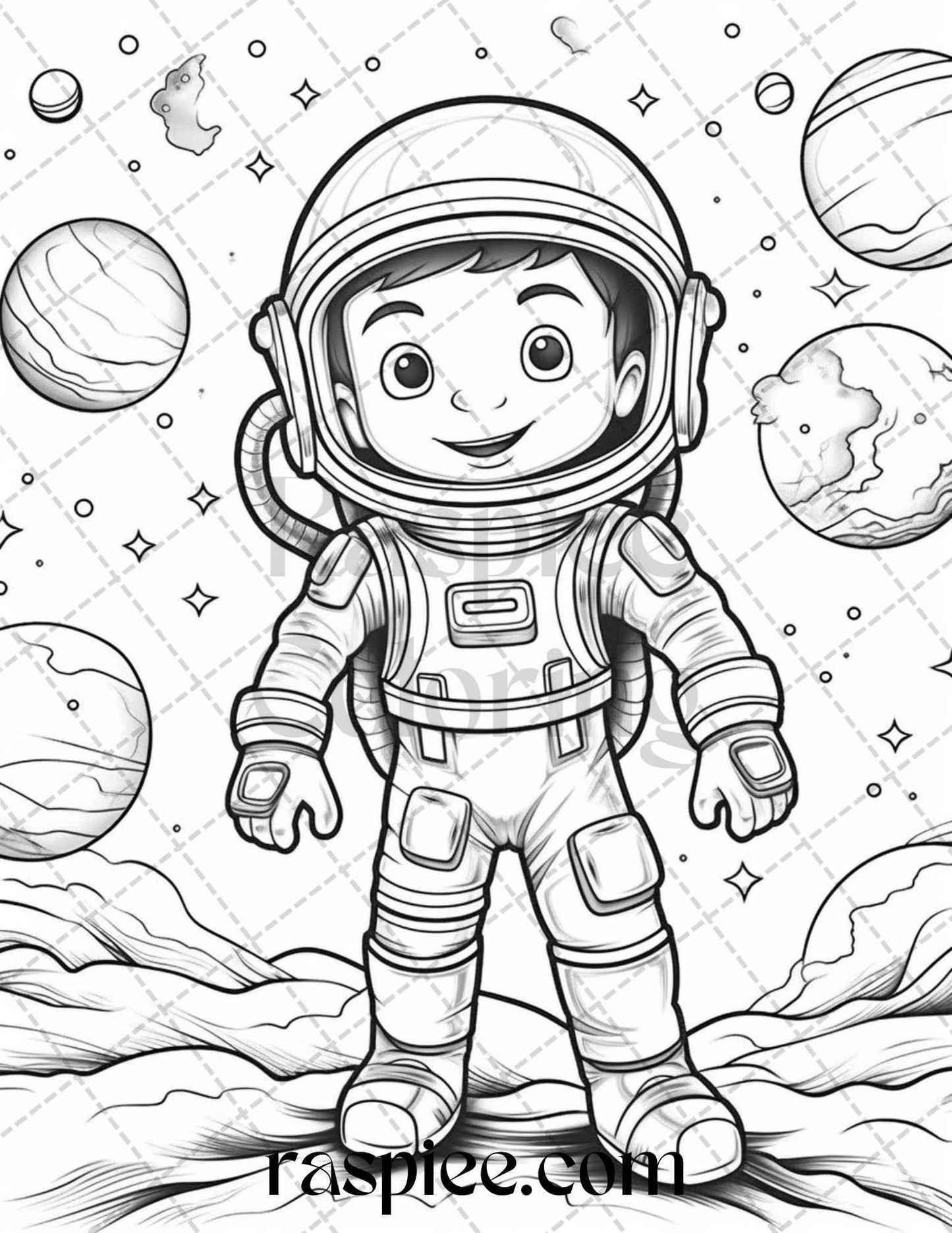 50 Cute Astronaut Adventures Coloring Pages Printable for Kids, PDF File Instant Download