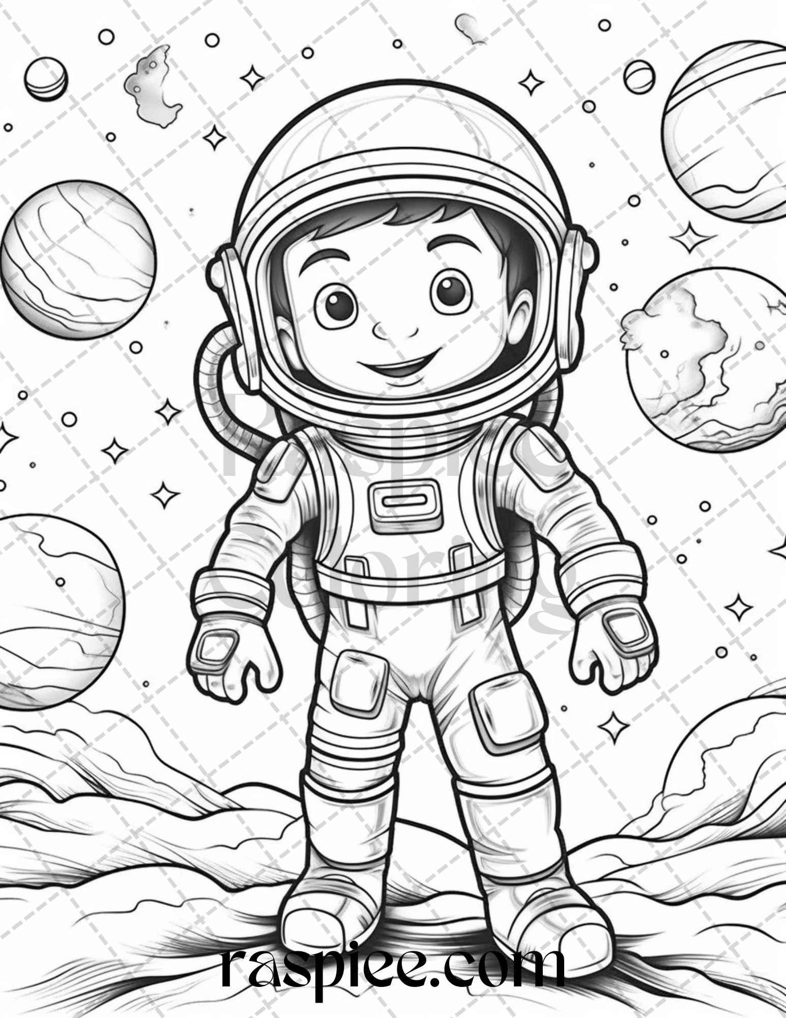 50 Cute Astronaut Adventures Coloring Pages Printable for Kids, PDF File Instant Download