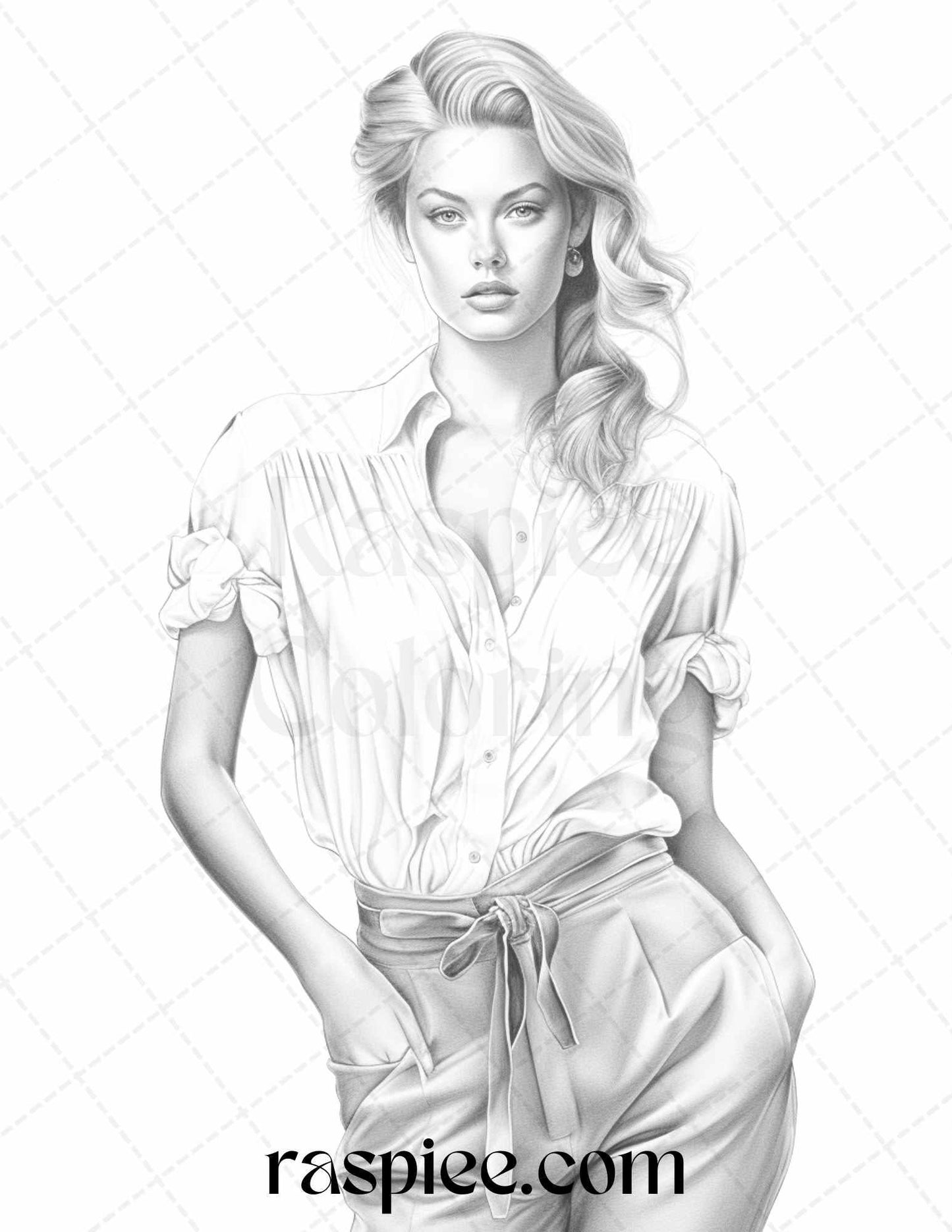 Fashion Show Grayscale Coloring Pages Printable for Adults, PDF File Instant Download