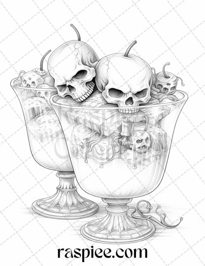 68 Halloween Spooky Desserts Grayscale Coloring Pages Printable for Adults, PDF File Instant Download