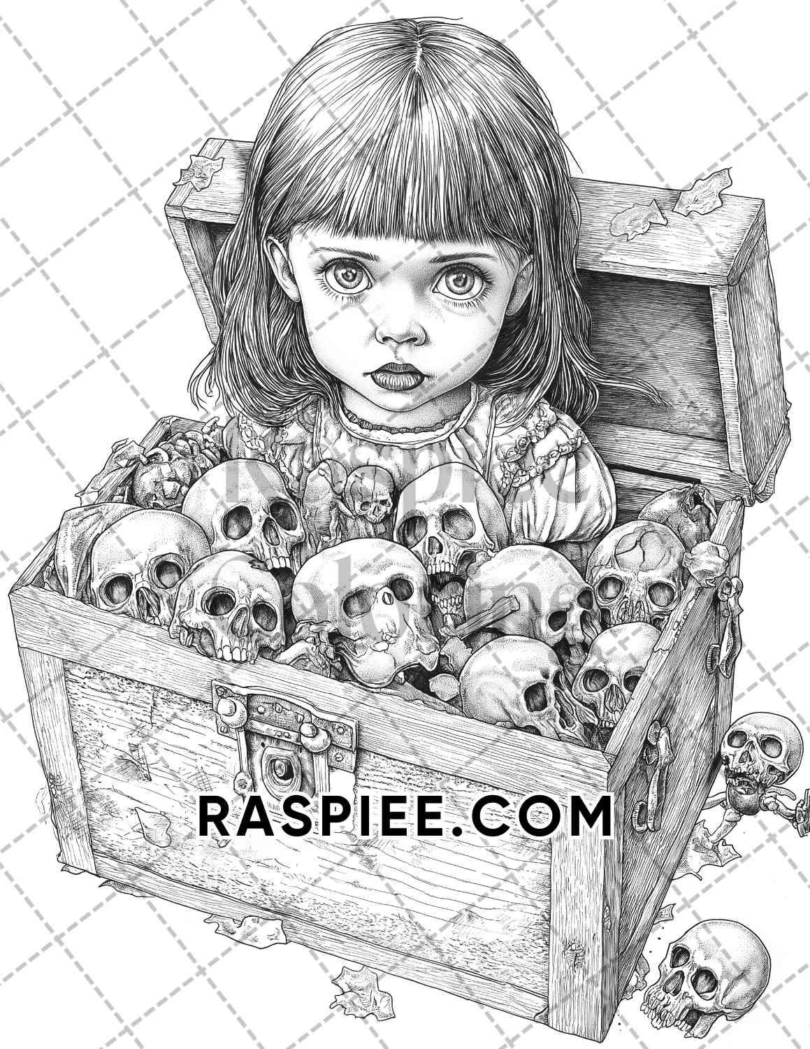 Haunted Dolls Halloween Horror Adult Coloring Pages Printable PDF Instant Download
