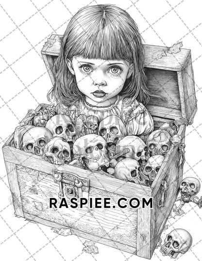 Haunted Dolls Halloween Horror Adult Coloring Pages Printable PDF Instant Download